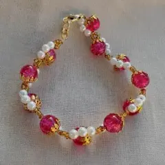 ハンドメイド ピンクビーズ ブレスレット