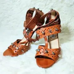 JIMMY CHOO ジミーチュウ スタッズ ハイヒール サンダル ブラウン