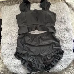 フリル付きハイウエストビキニ ブラック