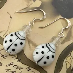 手作り925チェコガラスビーズピアス　てんとう虫
