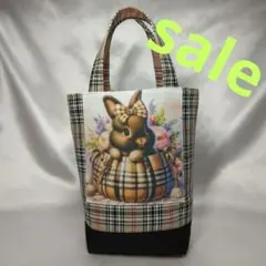 【セール】うさぎのイラスト ミニトートバッグ　ハンドメイド　パネル生地