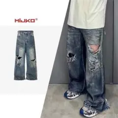 MIJKO ダメージ加工 ワイドデニムパンツのサムネイル