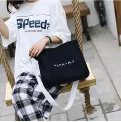 トートバッグ★キャンバス★ショルダー マザーズバッグ★モノトーン/ブラック
