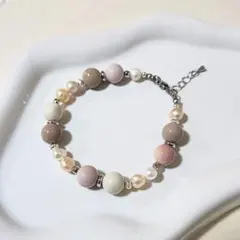 ミルキーアラシャン瑪瑙とパールのブレスレット　天然石　淡水パール　パワーストーン