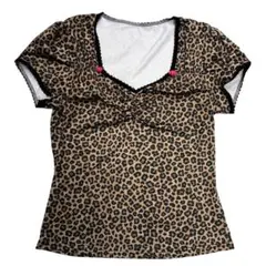 ヒョウ柄 半袖Tシャツ フリル付き