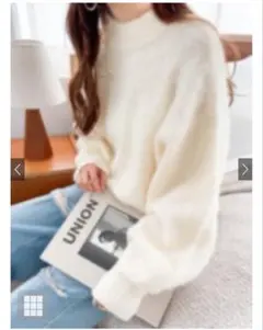 ハイネックサイドスリットニットトップス