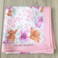 Pierre Balmain 大判 ハンカチ スカーフ コットン 花柄 ピンクのサムネイル