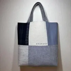 ハンドメイド　バッグ　刺し子　トートバッグ　パッチワーク　ブルー　ナチュラル