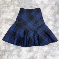 KUMIKYOKU フリー チェック フレアスカート ネイビー ブラック