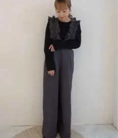しまむら　miyu コラボ　フリルオーバーオール　ブラック　Mサイズのサムネイル