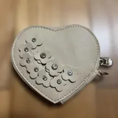 ハート型 コインケース 小銭入れ ベージュ 花柄