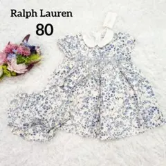 新品　ラルフローレン　半袖ワンピース　インナーパンツ付　80　白青　薄手6345