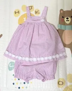 メゾピアノ　セットアップ　80㎝　ピンクギンガムチェック