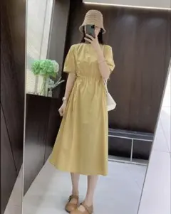 韓国風ゆったりひざ丈ワンピース夏コーデ普段使いに最適半袖