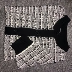 アクリル100% ボタン付きカーディガン Lツイードニットガーデ