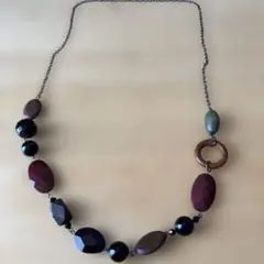 ロングネックレス ウッド ビーズ ブラック ナチュラル 大人