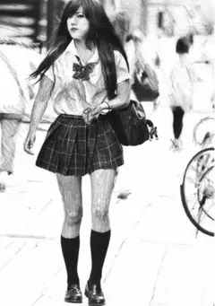 2479 女子高生 鉛筆画タッチイラスト A4額入り
