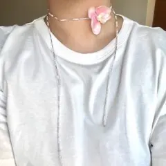 ハンドメイドネックレス　ビーズジュエリー　フラワーネックレス　調節可能