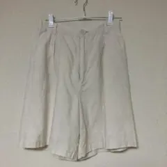ベージュ リネン風 ショートパンツ ウエストゴム