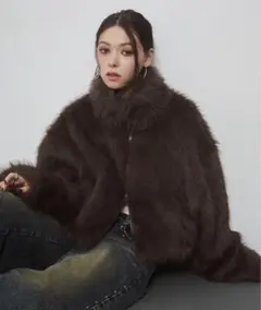 ENVYM フェイクファー ショートジャケット　ブラウン