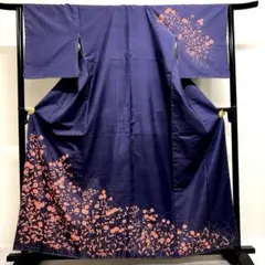 付け下げ　紬　菊花　桔梗　芝草　身丈160　裄64　正絹　着物　053tzのサムネイル