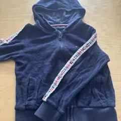 TOMMY HILFIGER 110 ネイビー ベロア国旗デザインパーカー