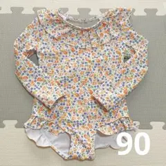 フリル付き 長袖 水着 花柄 90