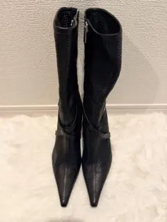 ブラックメッシュブーツ 高ヒール ポインテッドトゥ