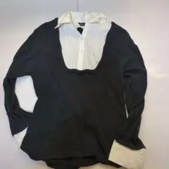 黒と白のVネック長袖ポロシャツ