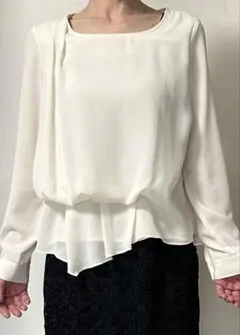 ホワイト シフォン 長袖ブラウス
