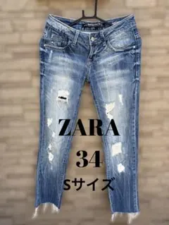 超美品 ZARA スキニーデニム 34 ダメージデニム カットオフ ザラ