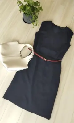 ツーピース　 ワンピース ノースリーブ　膝丈　ネイビー　お受験　セレモニー