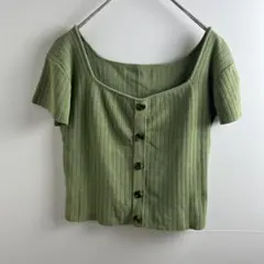 GRL グレイル スクエアネック リブニット トップス クロップド丈 F 緑
