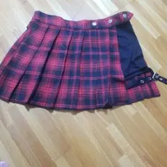 パンク系 赤チェック プリーツスカート キュロット