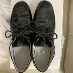 黒 エナメル レースアップシューズ 22.5 EE