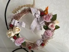 霞草のフラワーリース ウェルカム ピンク系 プリザーブドフラワーリース