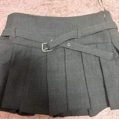 ZARA プリーツスカート ベルト付き ダークグレーのチェック