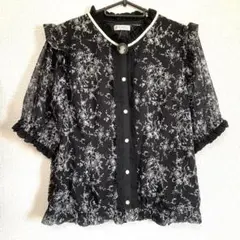 【新品】axes femme アクシーズファム ブーケ線画柄ドットドビーブラウス