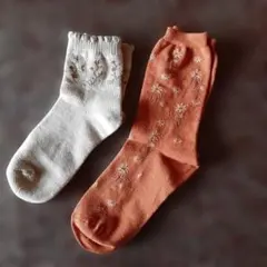 花柄コットン混紡ソックス2足セット