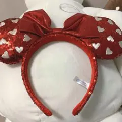 ディズニー カチューシャ ミニー 赤 ハート柄 リボン付き　かわいい