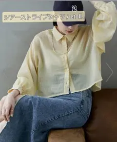 人気‼️新品【etoll.】シアー　ストライプシャツ　イエロー　ショートのサムネイル