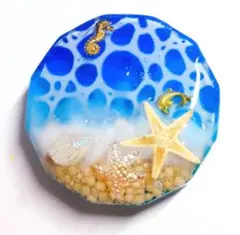 ハンドメイド レジン ヘアゴム 海 砂浜 イルカ シェル ブローチ