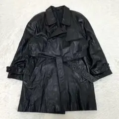 レザー トレンチコート M〜L ベルト 黒 ヴィンテージ ラグラン ダブル