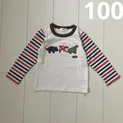 KP BOY⭐︎ 恐竜アップリケ×袖ボーダー 長袖Tシャツ100