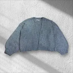 KBF ざっくり編み Vネック　カーディガン ニット　ブルー 短丈　大人可愛いのサムネイル
