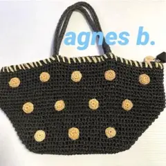 アニエスベー　agnes b.　籠バック　ショルダー　黒/ベージュ　ドット
