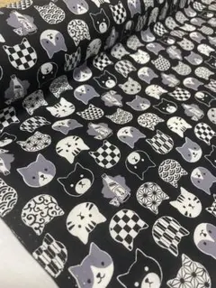 2m 日本製　猫柄　スケア生地　ネイビー　生地