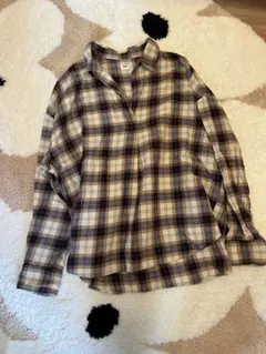 ユニクロ　チェックシャツ 長袖 ベージュ ブラウン カジュアルS