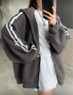 リボン付き 裏起毛グレーパーカー