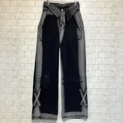 ユニークデザイン ガウチョパンツ Mサイズ ブラック/グレー　シンプル人気カラー